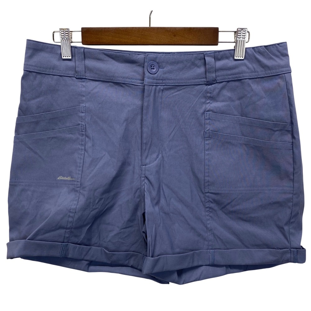Eddie Bauer Women's Double Front Cargo Blue Shorts Roll Cuff Size 10 Stretch